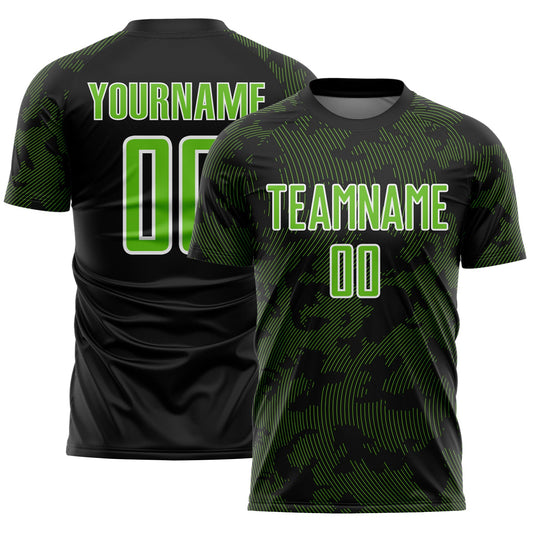 Custom Black Aurora Green-White Curve Lines Sublimation Soccer Uniform Jersey - Main View