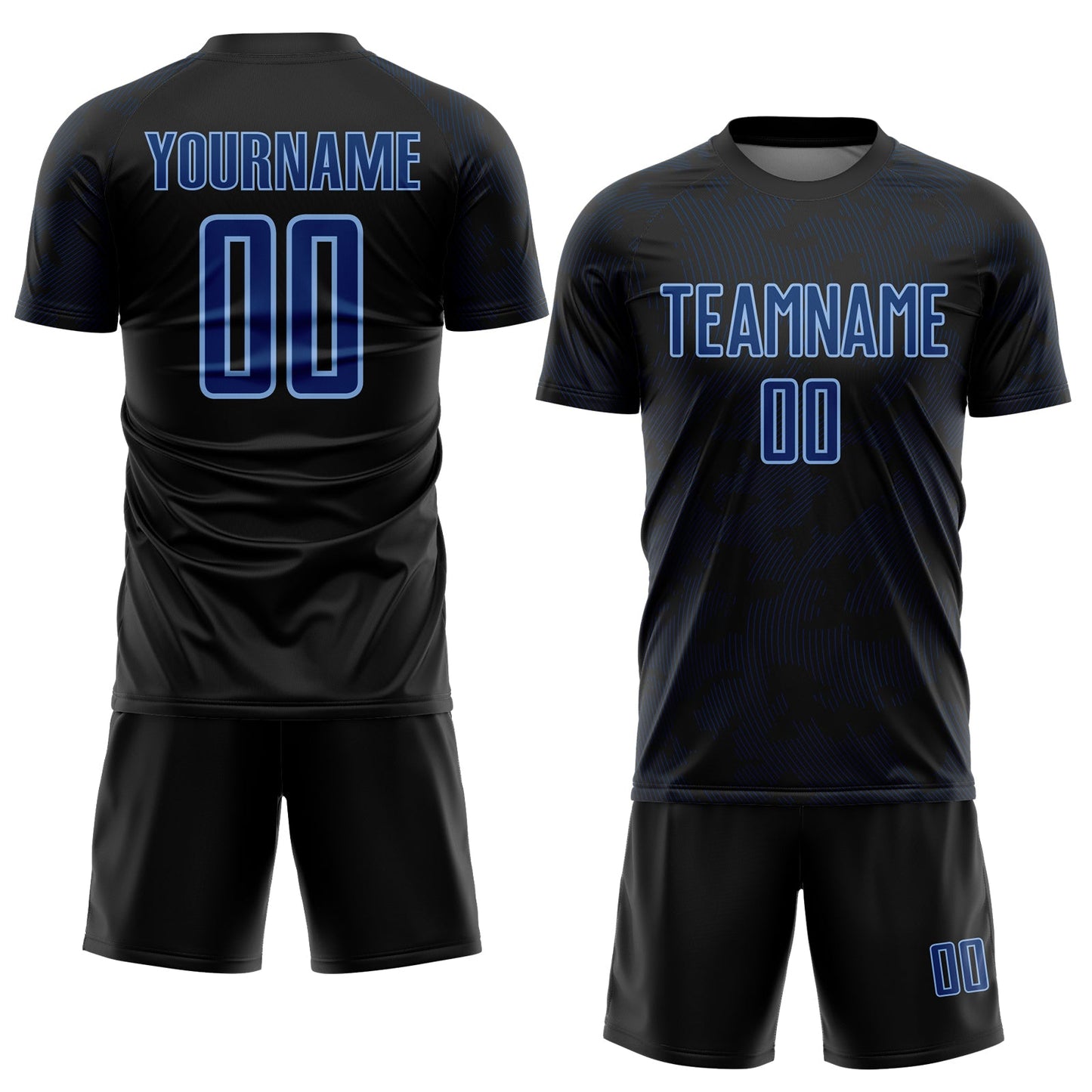 Custom Black US Navy Blue-Light Blue Curve Lines Sublimation Soccer Uniform Jersey view 2