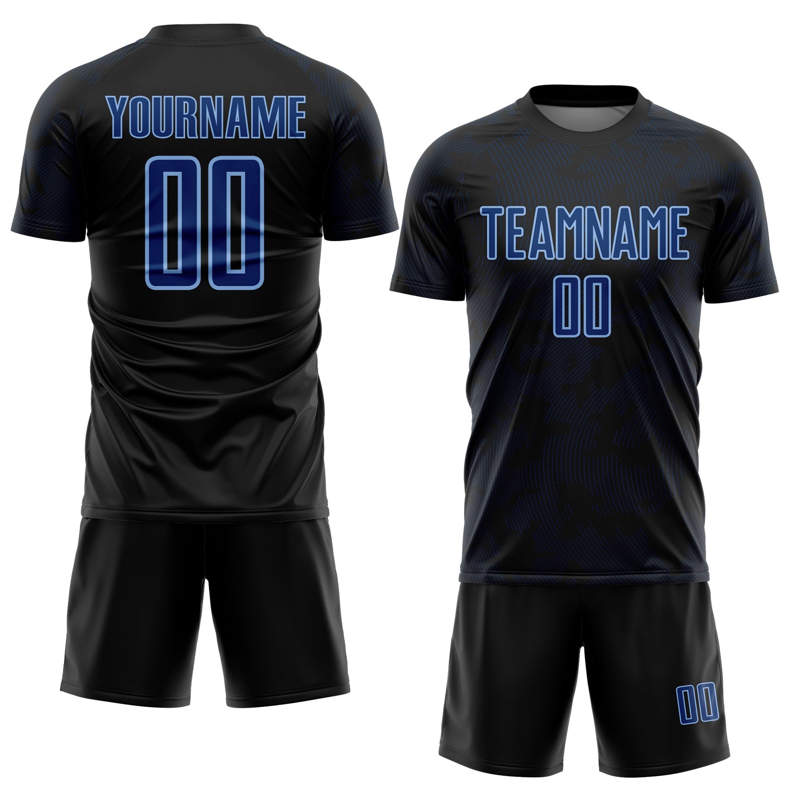 Custom Black US Navy Blue-Light Blue Curve Lines Sublimation Soccer Uniform Jersey view 2