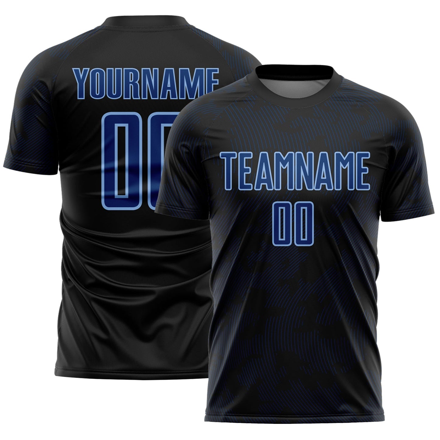 Custom Black US Navy Blue-Light Blue Curve Lines Sublimation Soccer Uniform Jersey - Main View