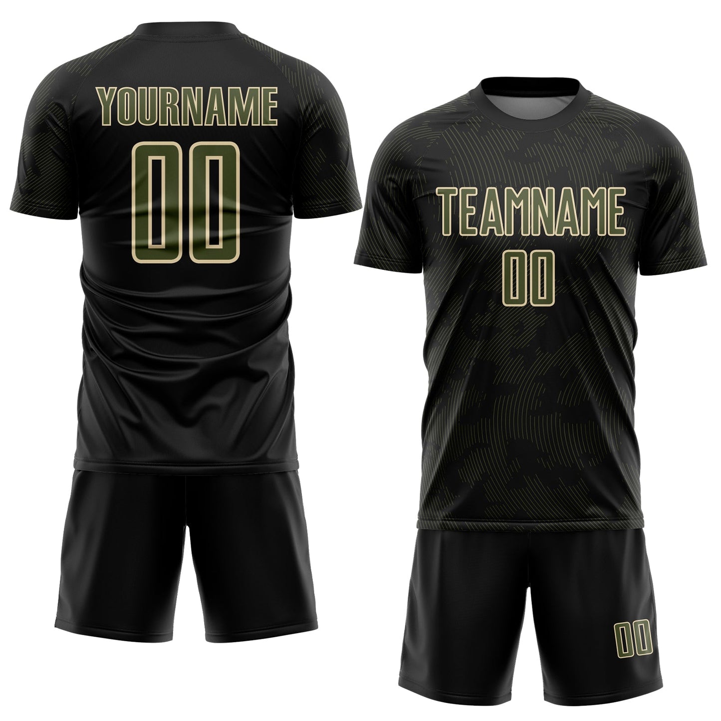 Custom Black Olive-Cream Curve Lines Sublimation Soccer Uniform Jersey view 2