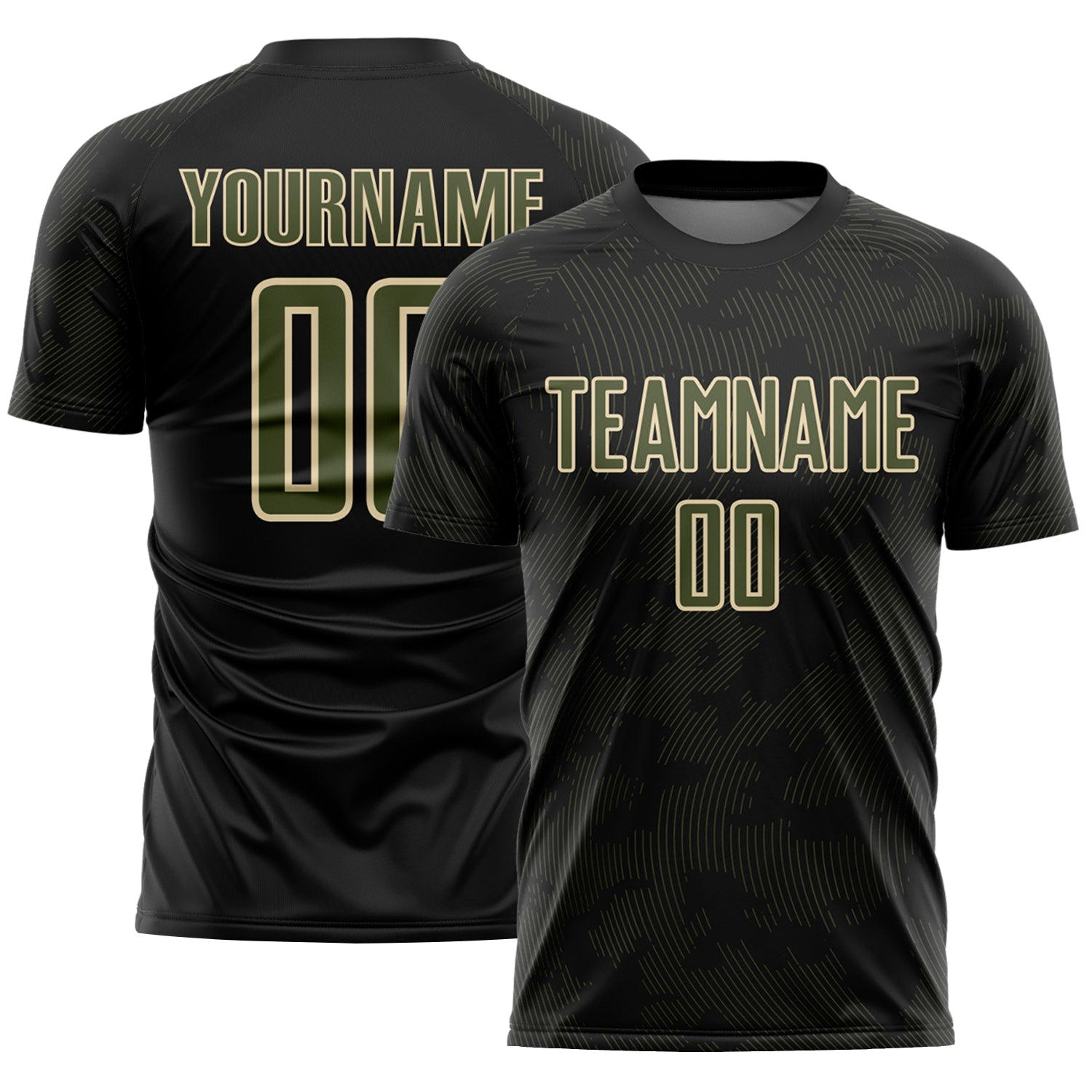 Custom Black Olive-Cream Curve Lines Sublimation Soccer Uniform Jersey - Main View