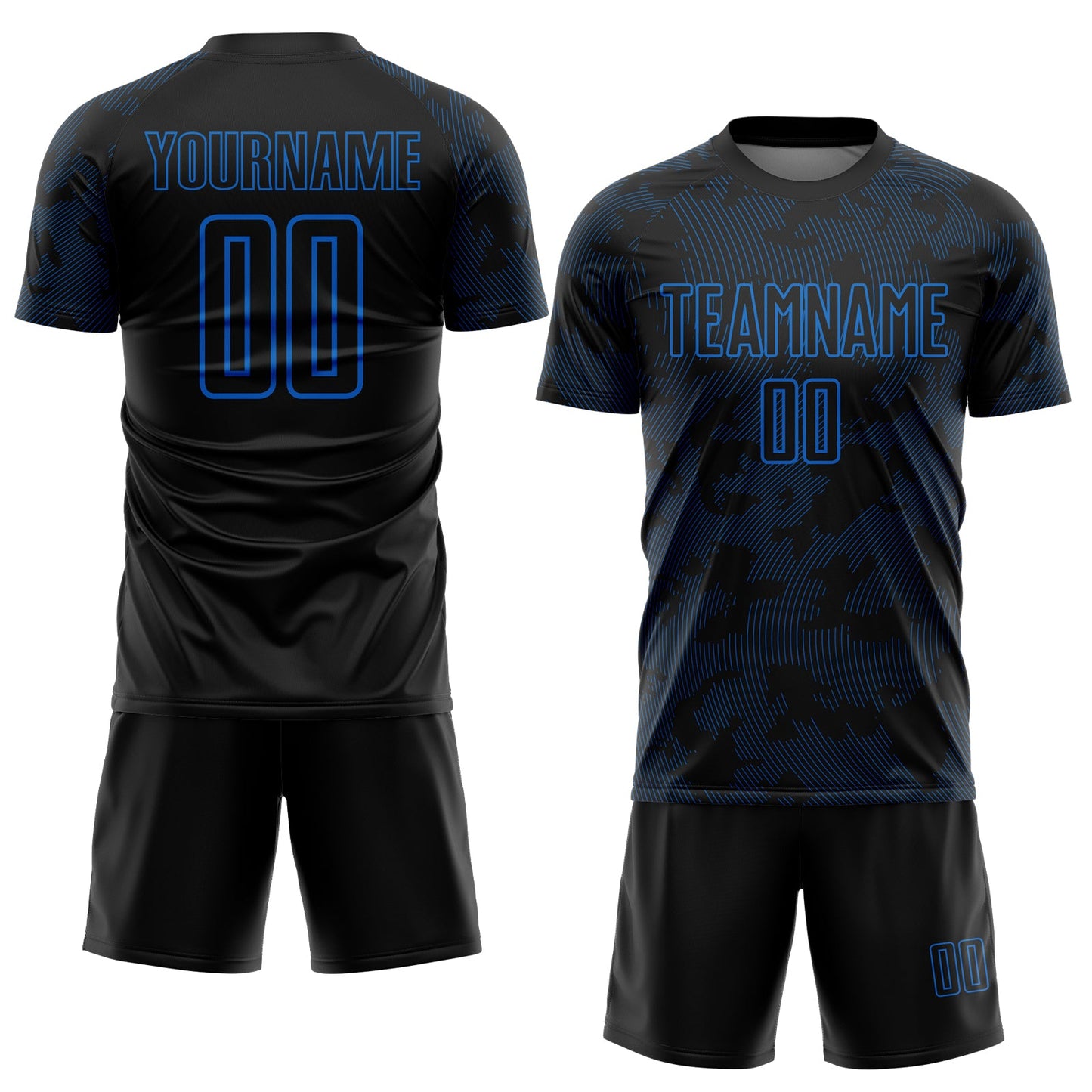 Custom Black-Blue Curve Lines Sublimation Soccer Uniform Jersey view 2