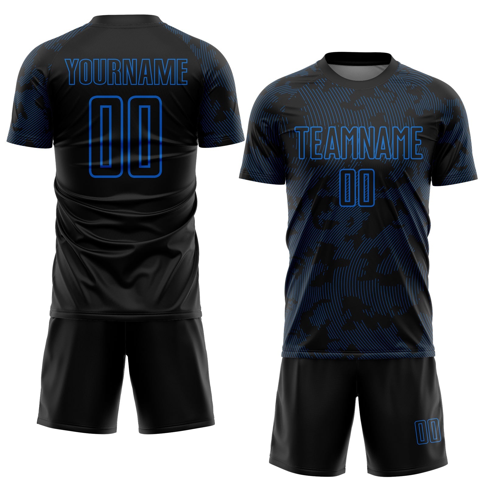 Custom Black-Blue Curve Lines Sublimation Soccer Uniform Jersey view 2