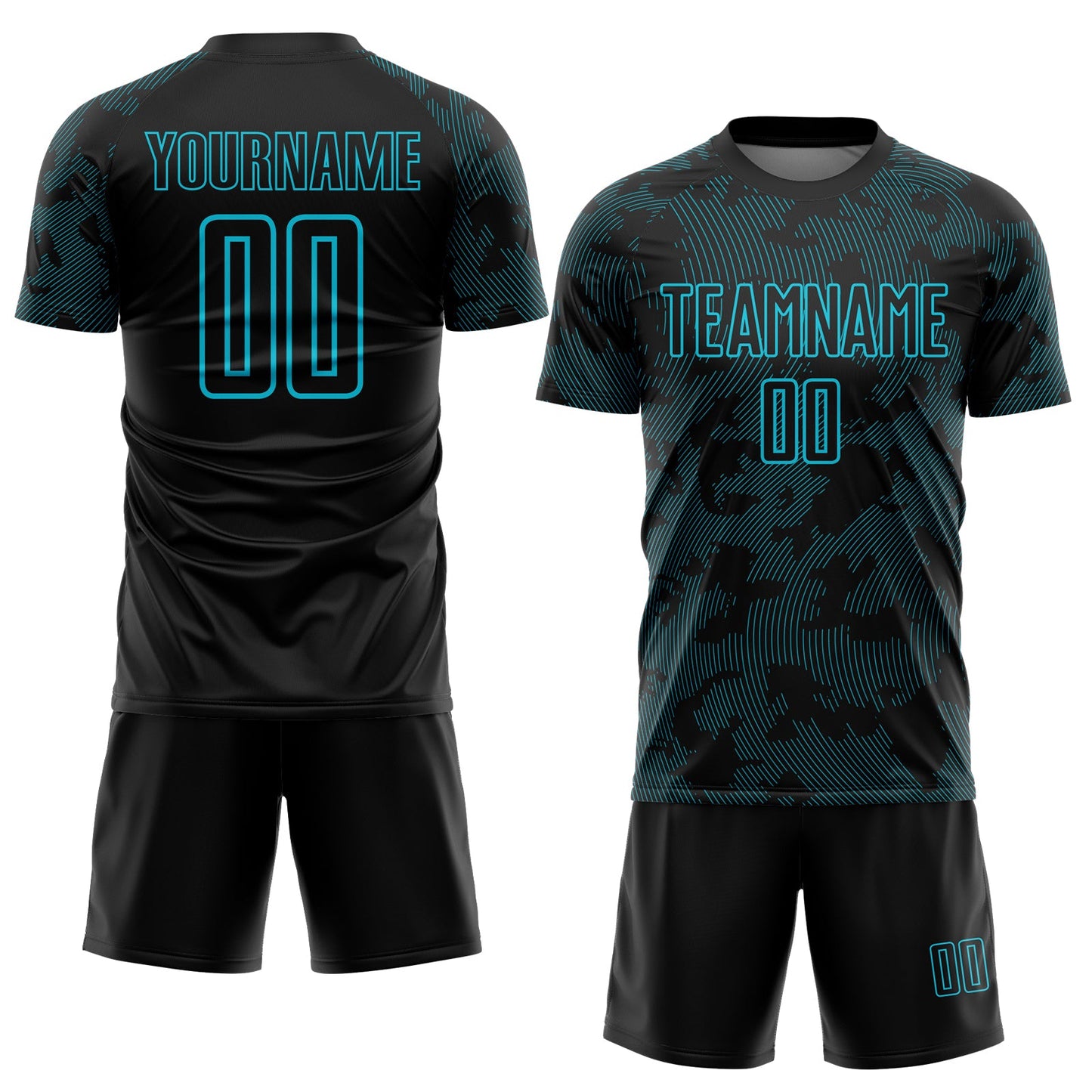 Custom Black-Lakes Blue Curve Lines Sublimation Soccer Uniform Jersey view 2