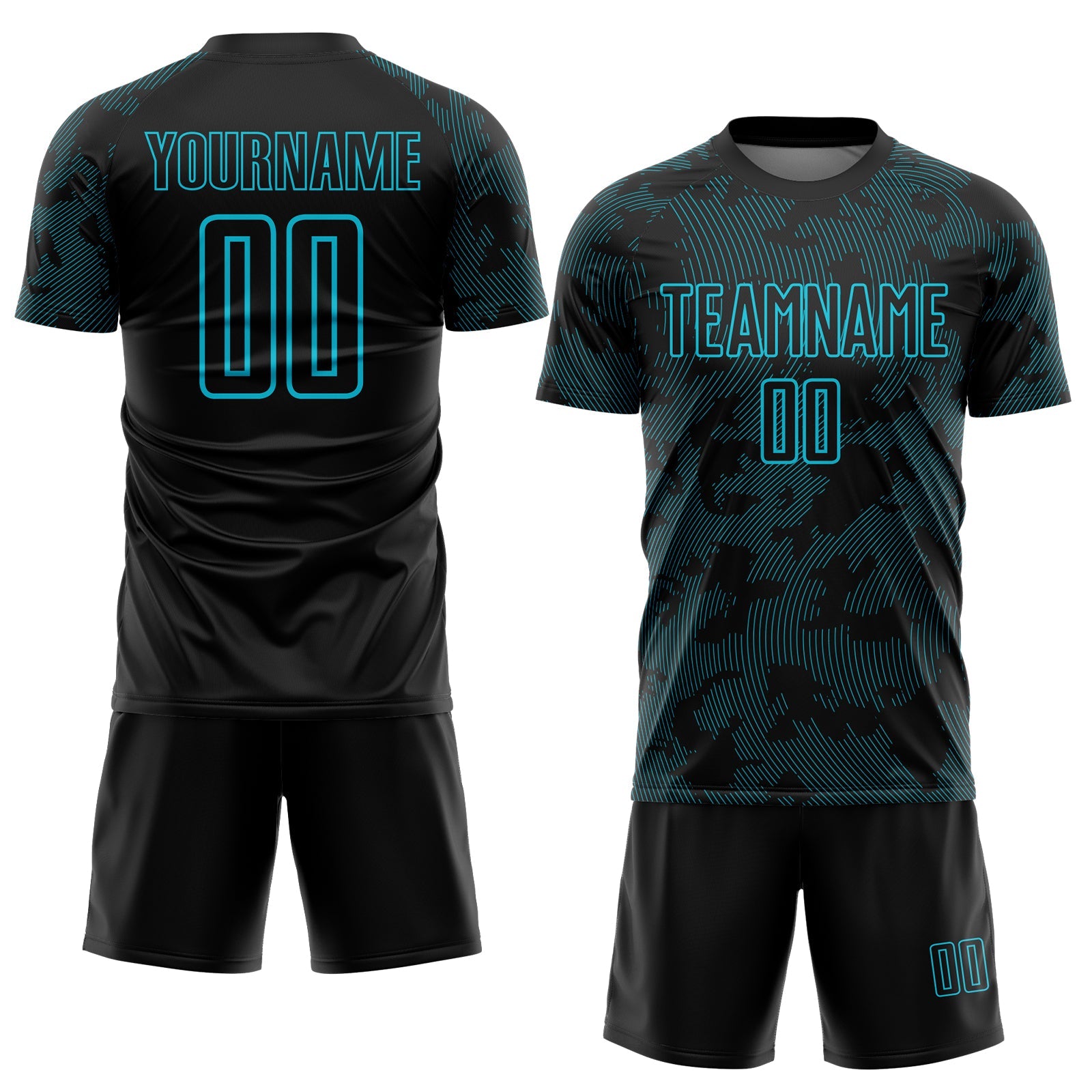 Custom Black-Lakes Blue Curve Lines Sublimation Soccer Uniform Jersey view 2
