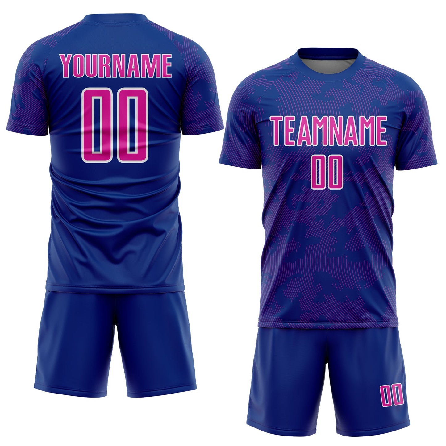 Custom Royal Deep Pink-White Curve Lines Sublimation Soccer Uniform Jersey view 2