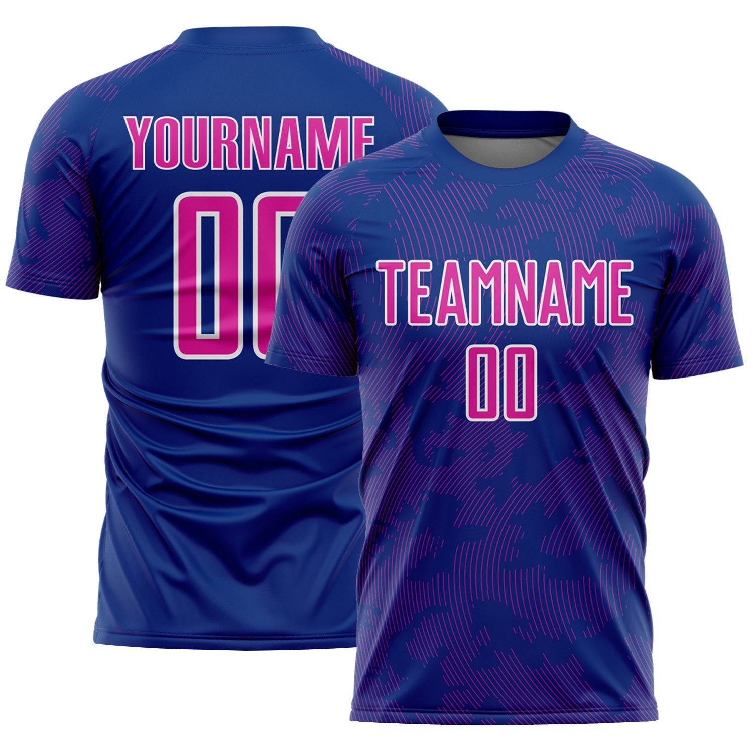 Custom Royal Deep Pink-White Curve Lines Sublimation Soccer Uniform Jersey - Main View