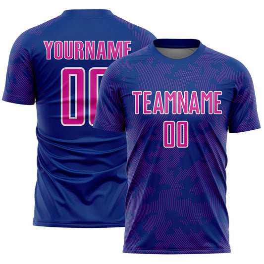Custom Royal Deep Pink-White Curve Lines Sublimation Soccer Uniform Jersey - Main View