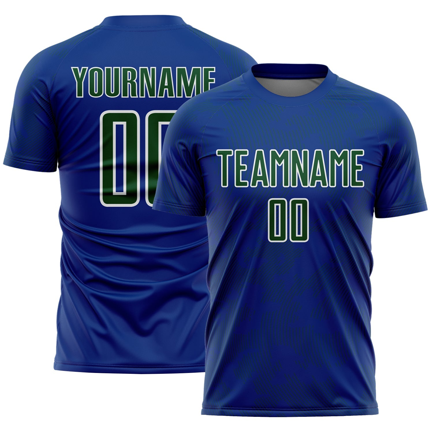 Custom Royal Green-White Curve Lines Sublimation Soccer Uniform Jersey - Main View