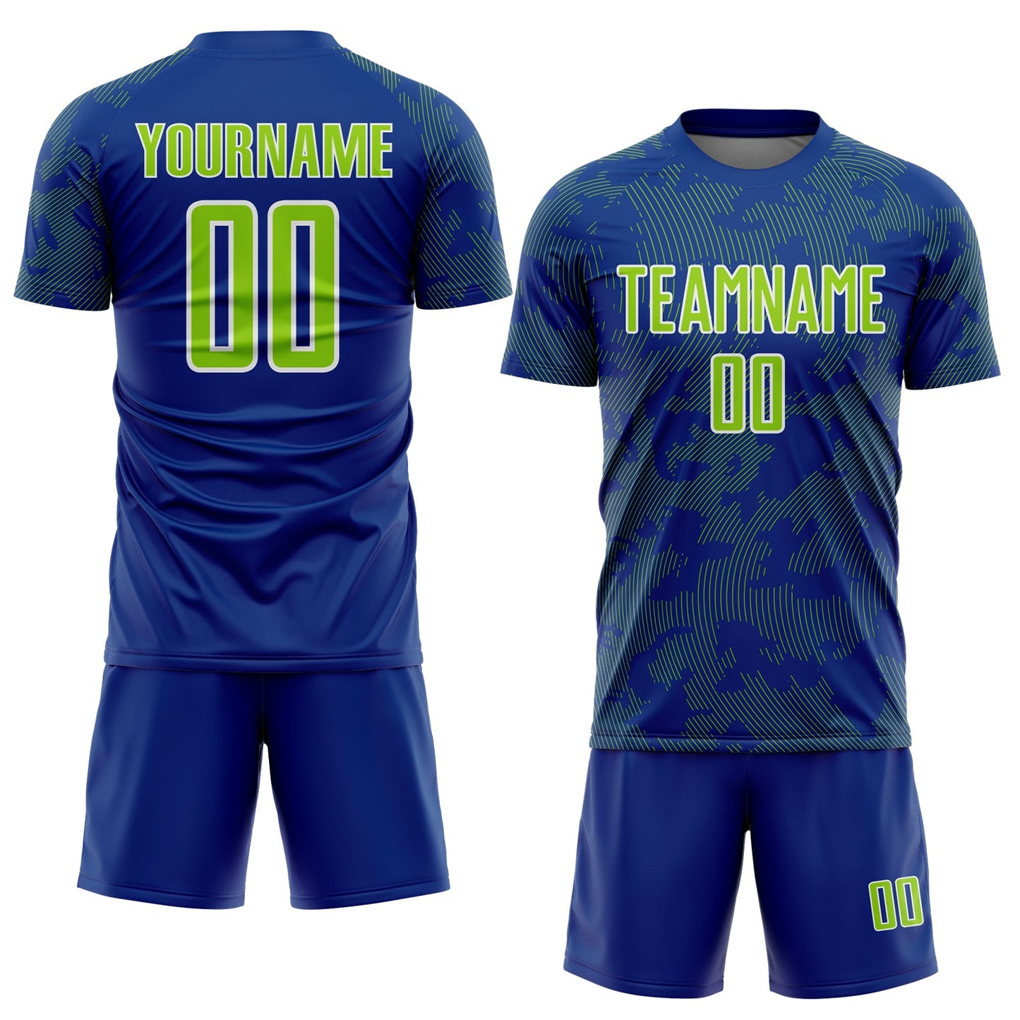 Custom Royal Neon Green-White Curve Lines Sublimation Soccer Uniform Jersey view 2