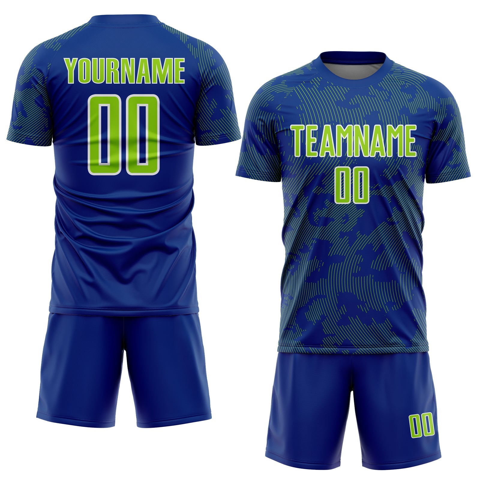 Custom Royal Neon Green-White Curve Lines Sublimation Soccer Uniform Jersey view 2