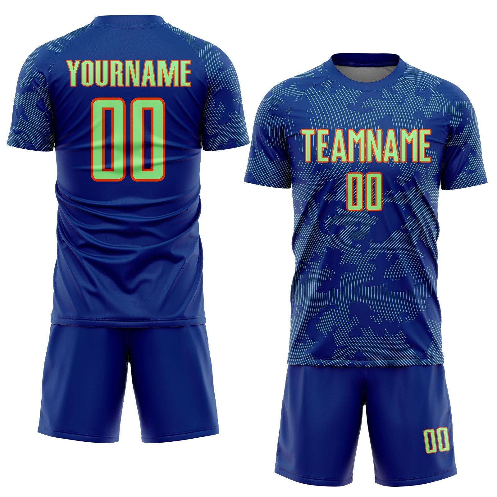 Custom Royal Pea Green-Orange Curve Lines Sublimation Soccer Uniform Jersey view 2