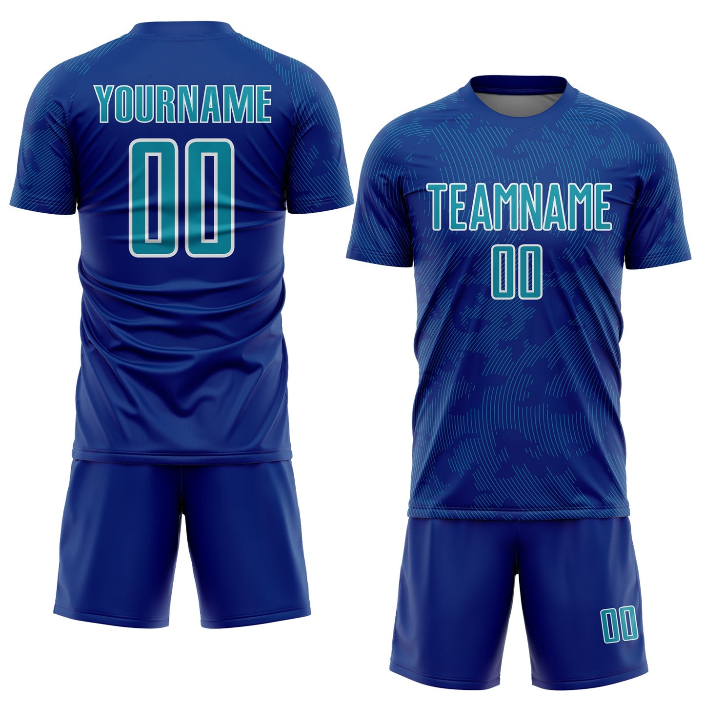 Custom Royal Teal-White Curve Lines Sublimation Soccer Uniform Jersey view 2