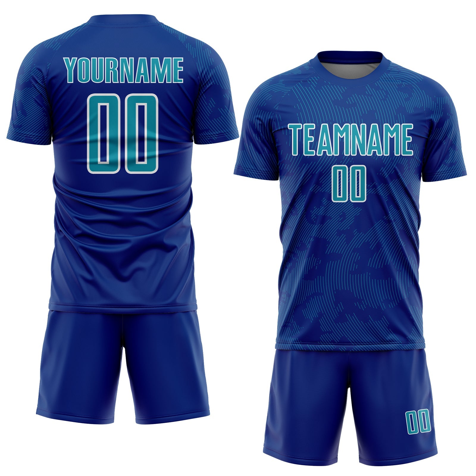Custom Royal Teal-White Curve Lines Sublimation Soccer Uniform Jersey view 2
