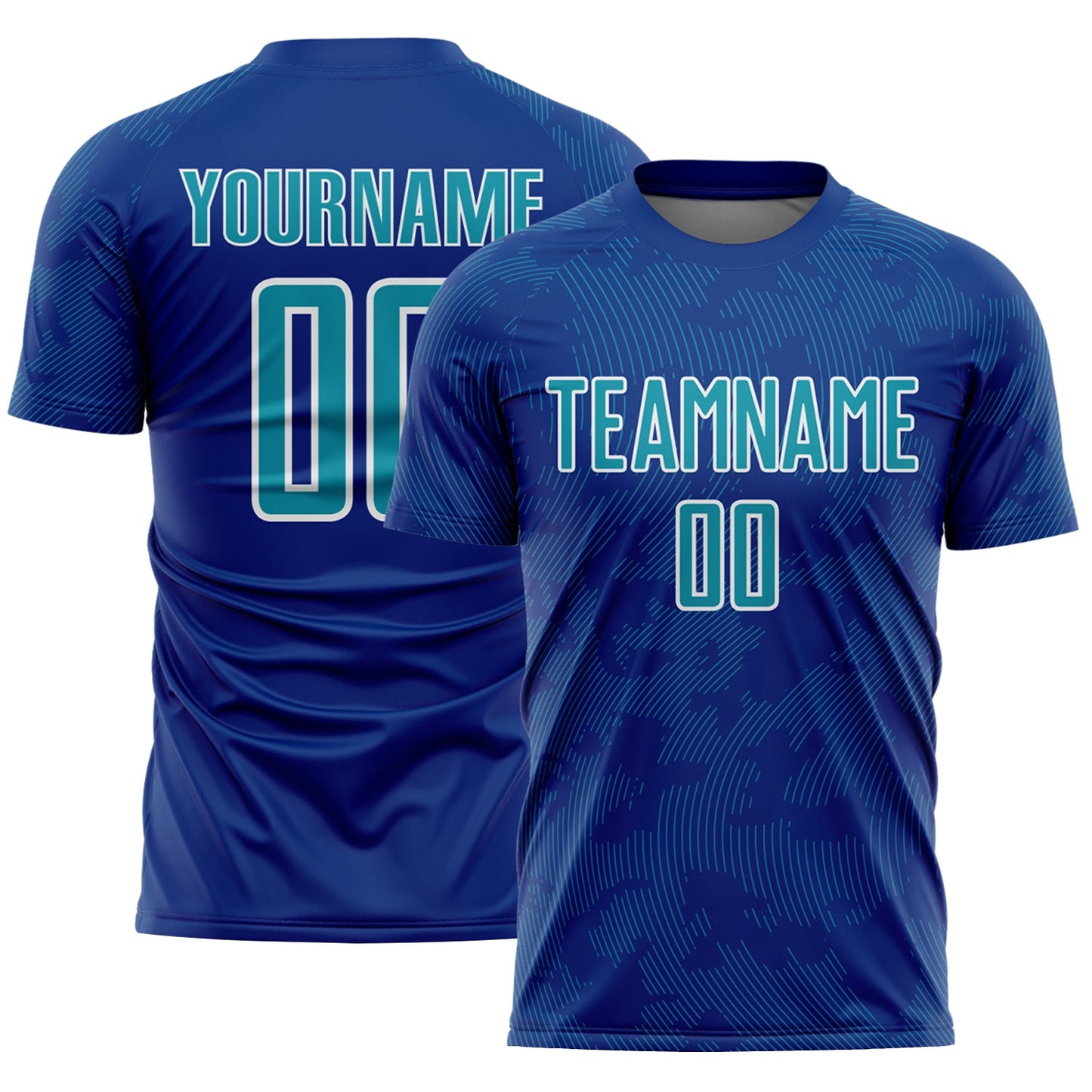 Custom Royal Teal-White Curve Lines Sublimation Soccer Uniform Jersey - Main View