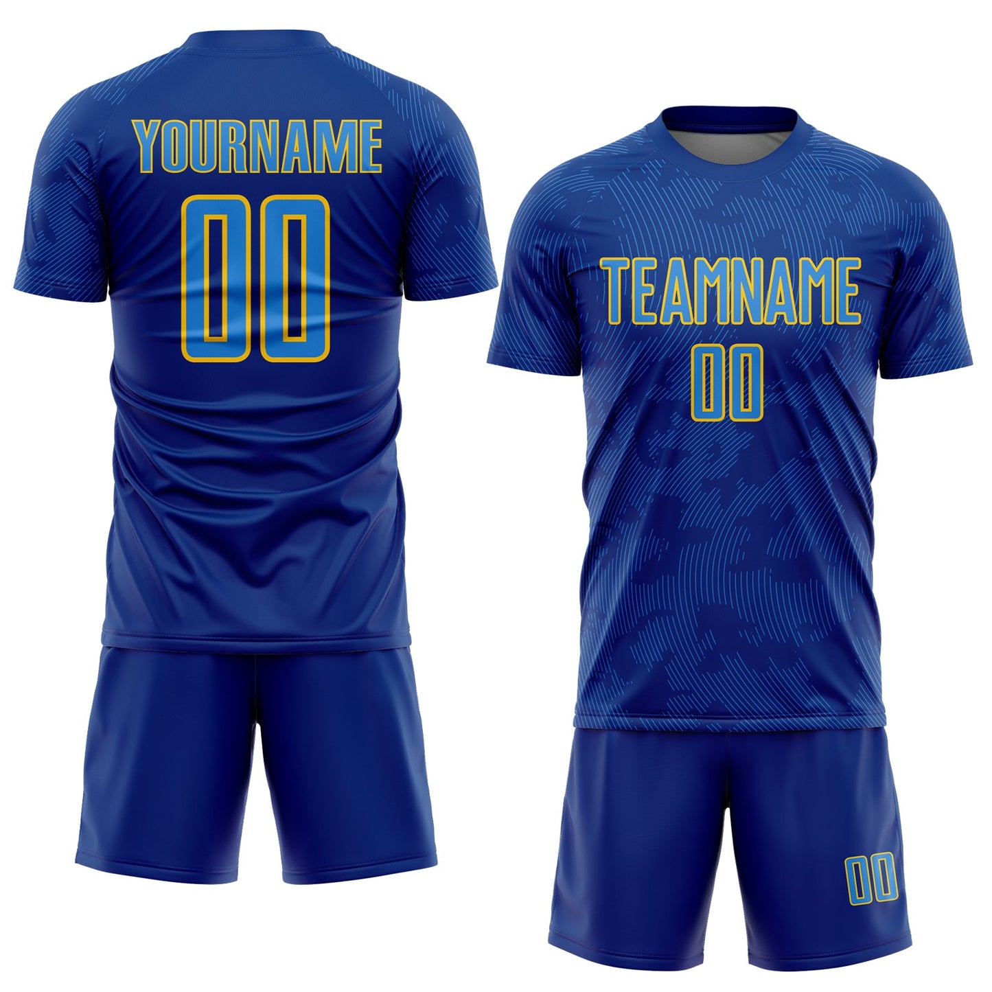 Custom Royal Powder Blue-Yellow Curve Lines Sublimation Soccer Uniform Jersey view 2
