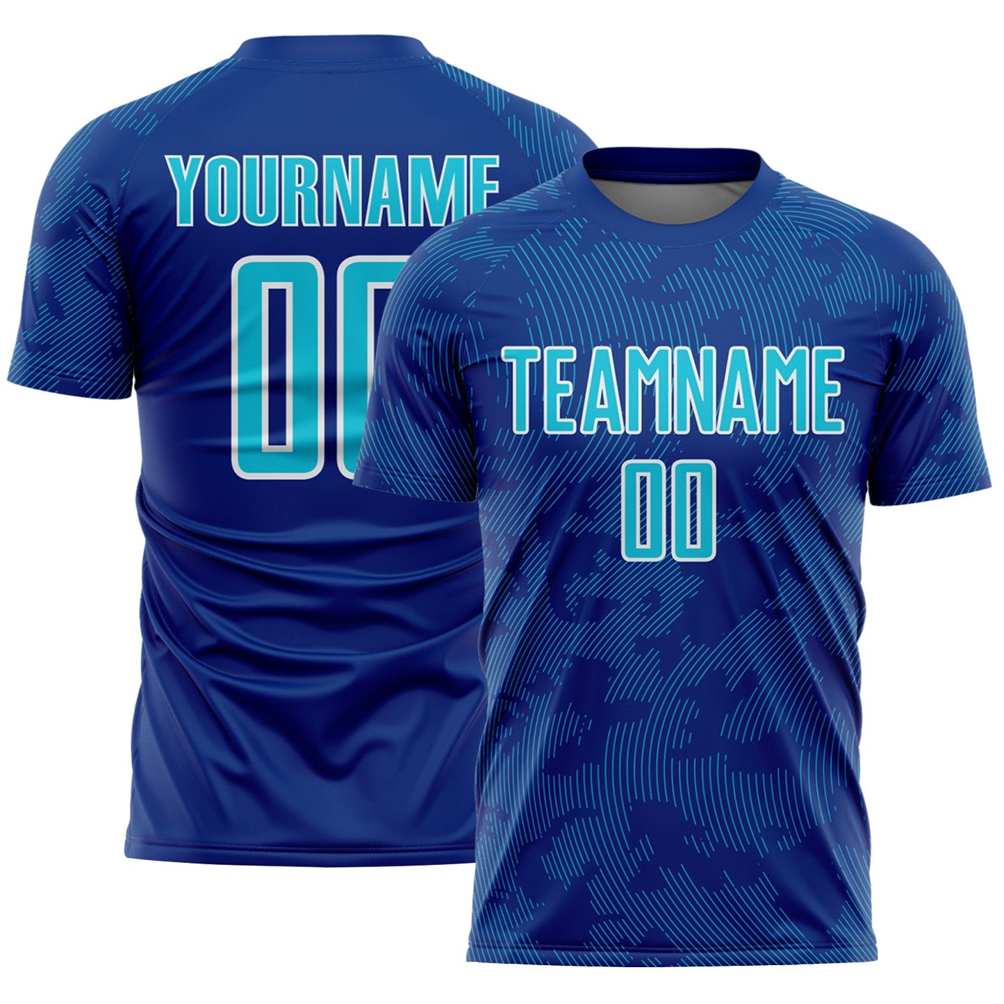 Custom Royal Lakes Blue-White Curve Lines Sublimation Soccer Uniform Jersey - Main View
