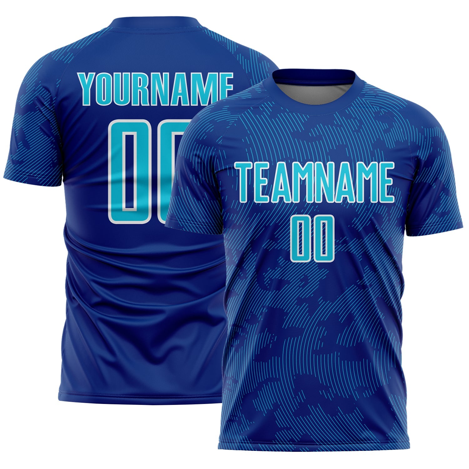 Custom Royal Lakes Blue-White Curve Lines Sublimation Soccer Uniform Jersey - Main View