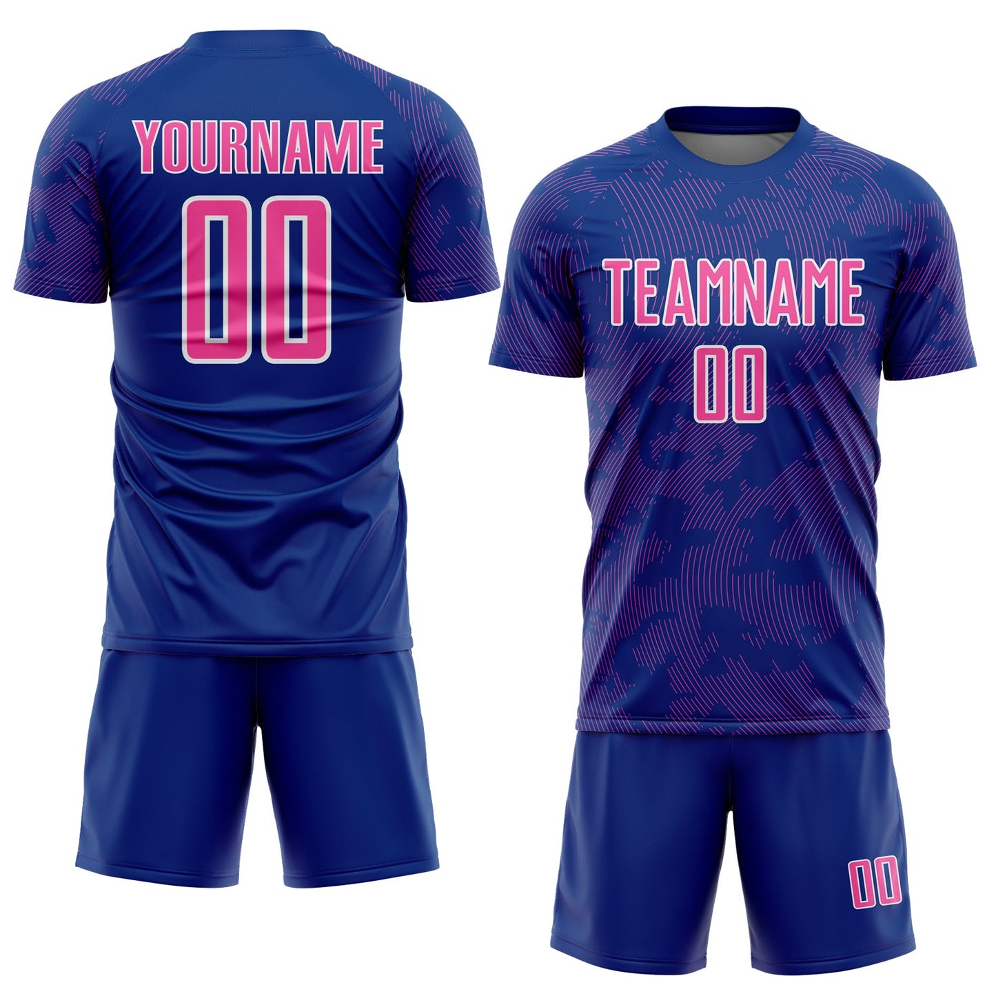 Custom Royal Pink-White Curve Lines Sublimation Soccer Uniform Jersey view 2