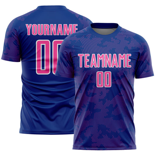 Custom Royal Pink-White Curve Lines Sublimation Soccer Uniform Jersey - Main View