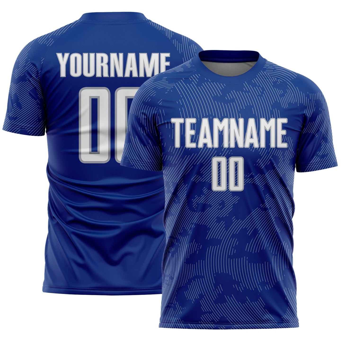Custom Royal White-Gray Curve Lines Sublimation Soccer Uniform Jersey - Main View
