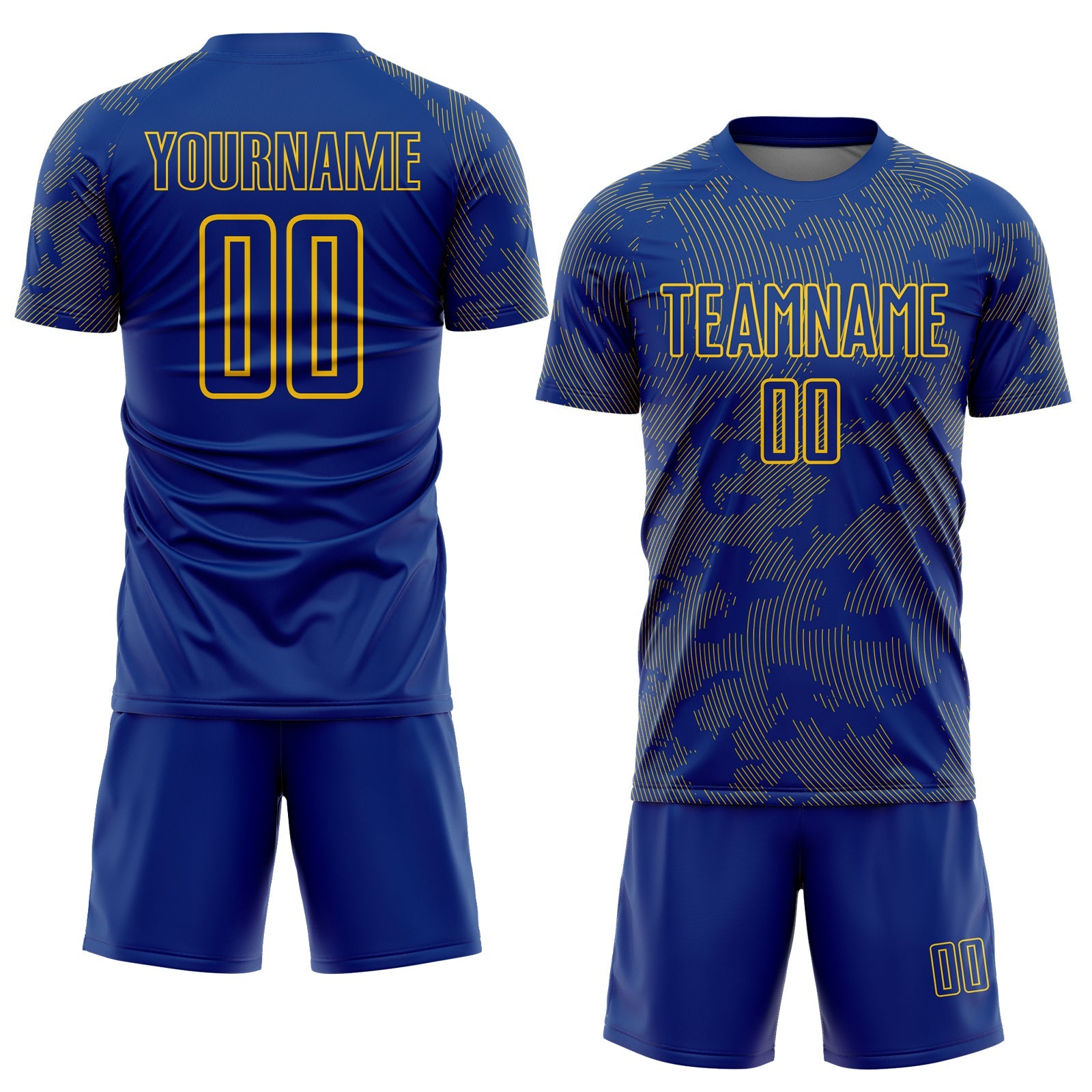 Custom Royal-Yellow Curve Lines Sublimation Soccer Uniform Jersey view 2