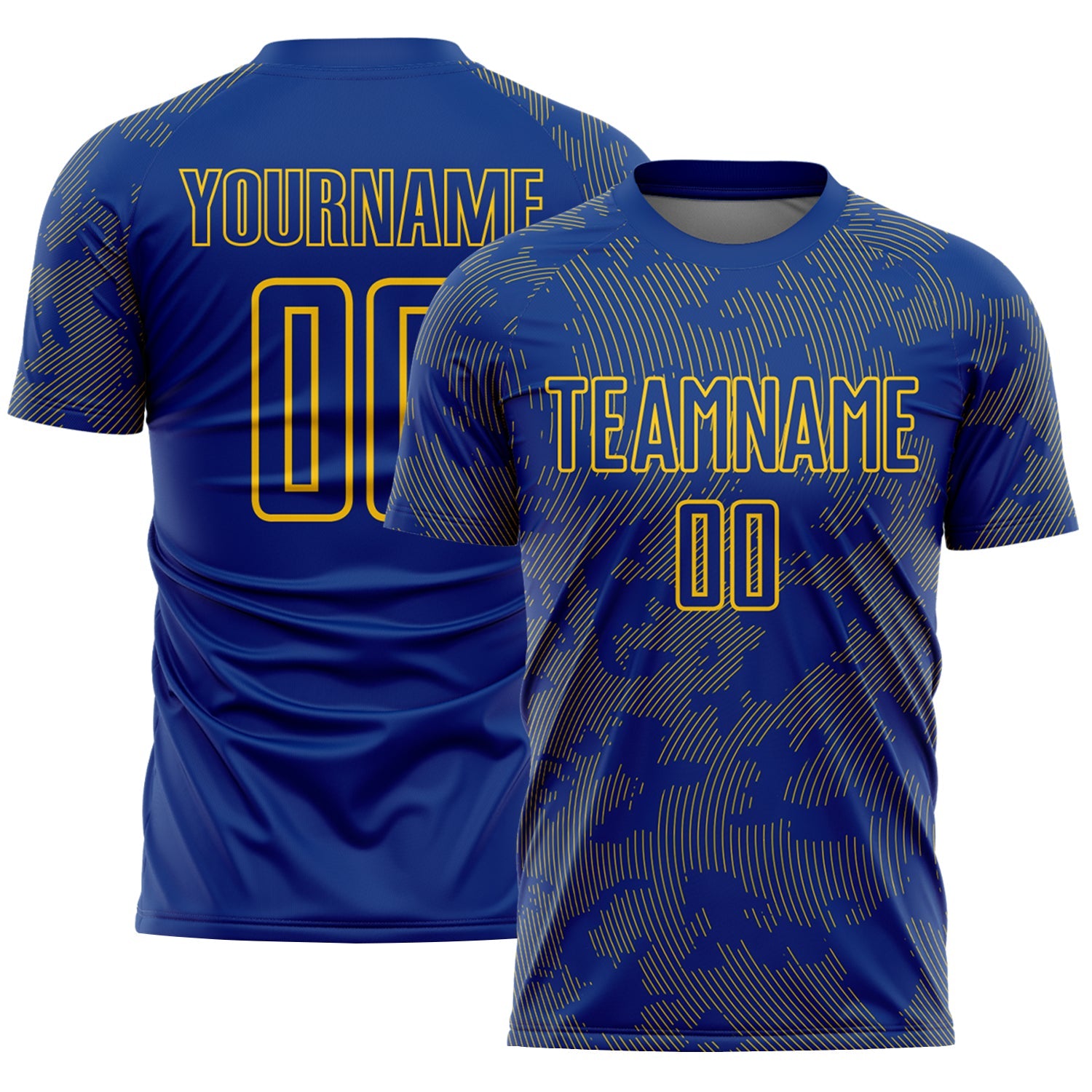 Custom Royal-Yellow Curve Lines Sublimation Soccer Uniform Jersey - Main View