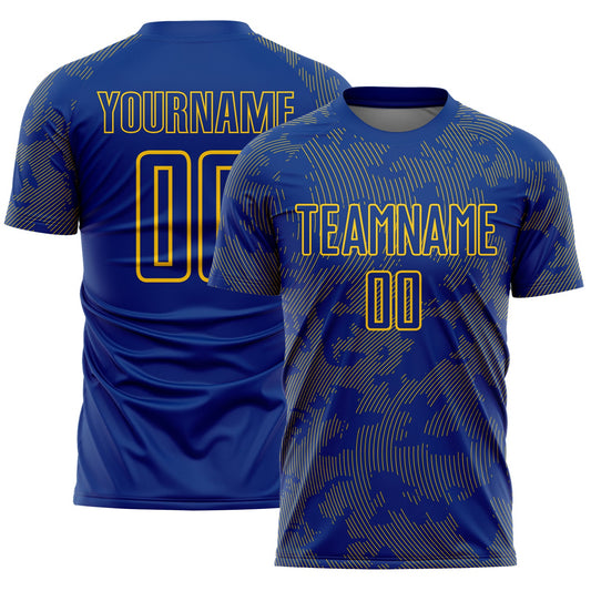 Custom Royal-Yellow Curve Lines Sublimation Soccer Uniform Jersey - Main View