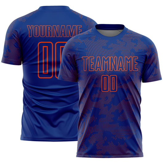 Custom Royal-Orange Curve Lines Sublimation Soccer Uniform Jersey - Main View