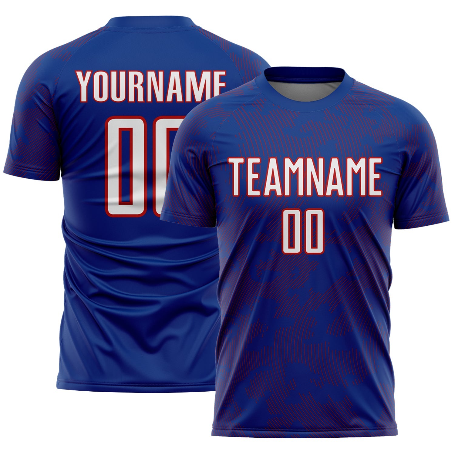 Custom Royal White-Red Curve Lines Sublimation Soccer Uniform Jersey - Main View