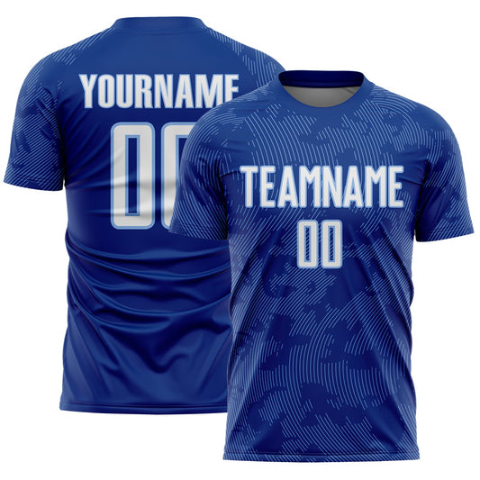 Custom Royal White-Light Blue Curve Lines Sublimation Soccer Uniform Jersey - Main View