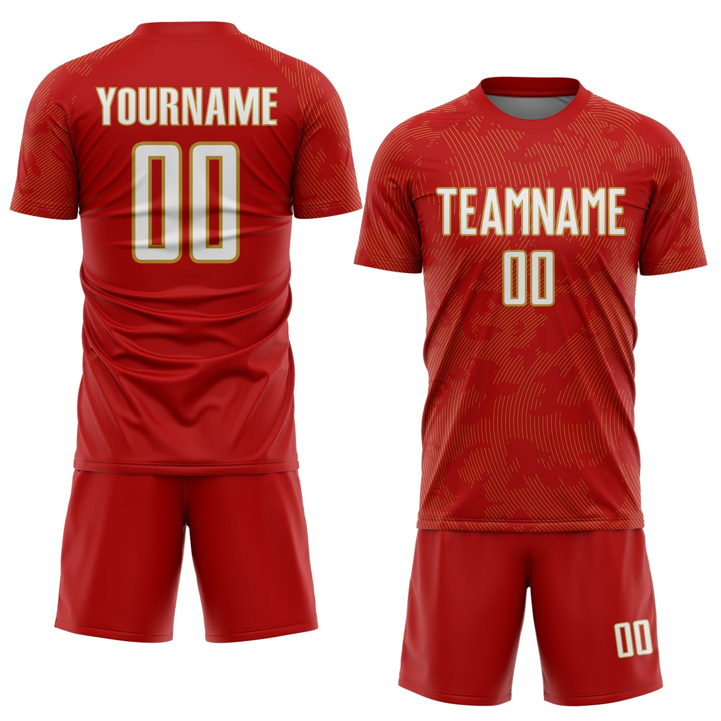 Custom Red White-Old Gold Curve Lines Sublimation Soccer Uniform Jersey view 2