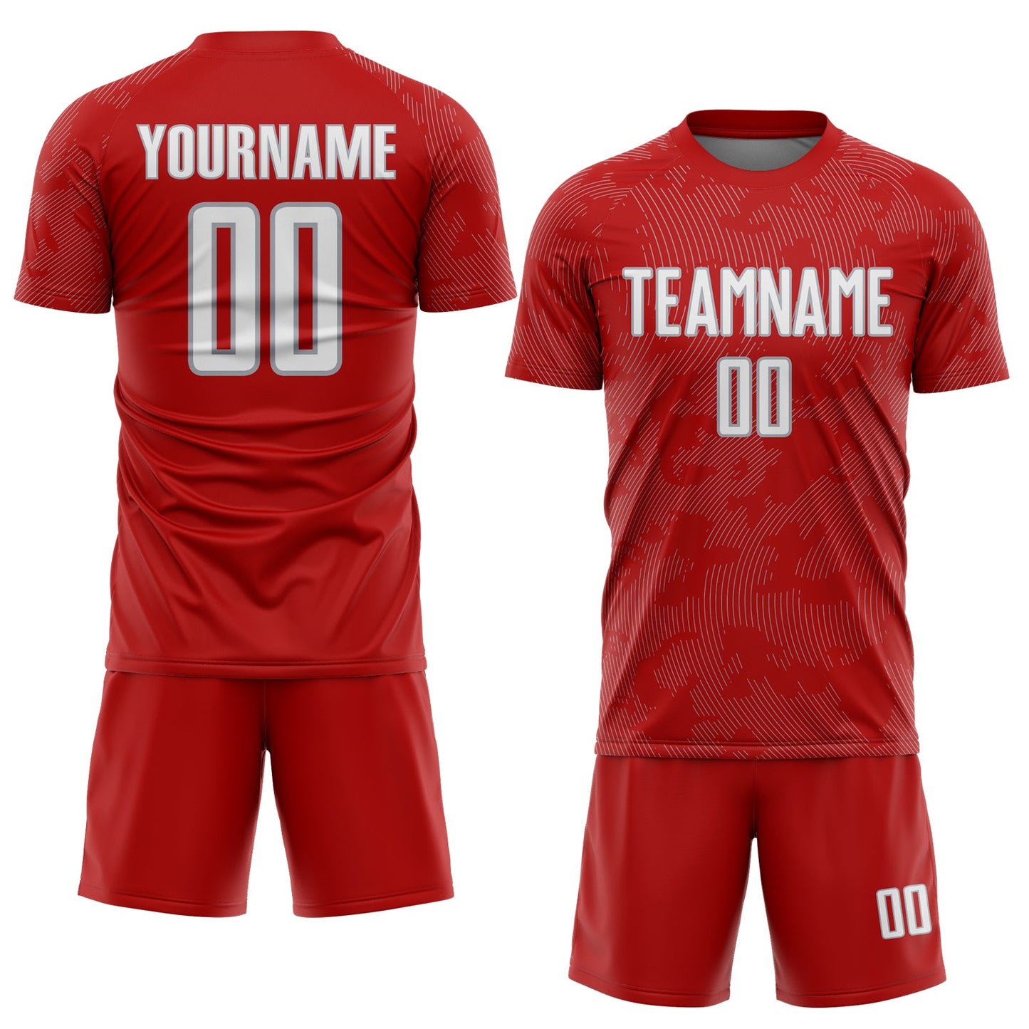 Custom Red White-Gray Curve Lines Sublimation Soccer Uniform Jersey view 2