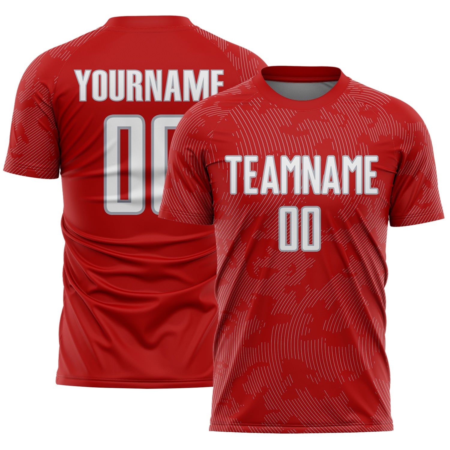 Custom Red White-Gray Curve Lines Sublimation Soccer Uniform Jersey - Main View