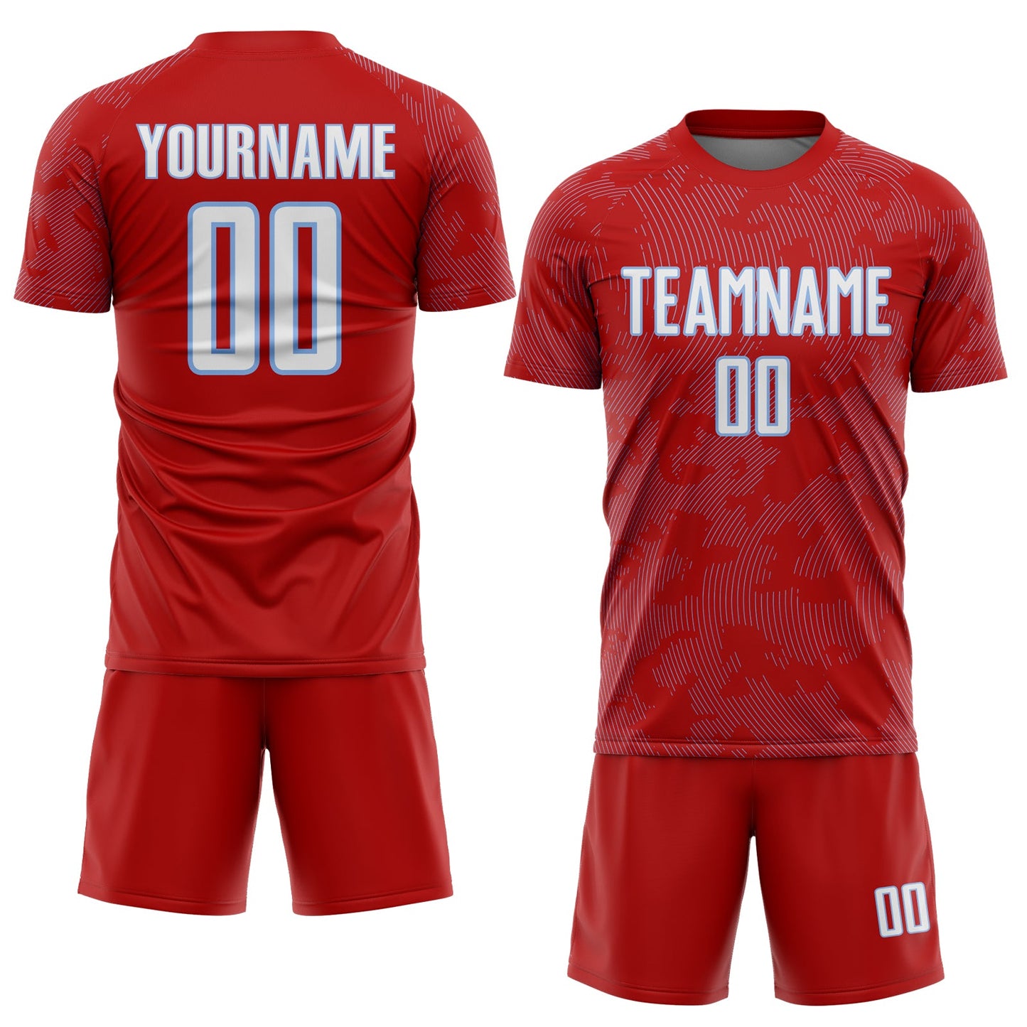 Custom Red White-Light Blue Curve Lines Sublimation Soccer Uniform Jersey view 2