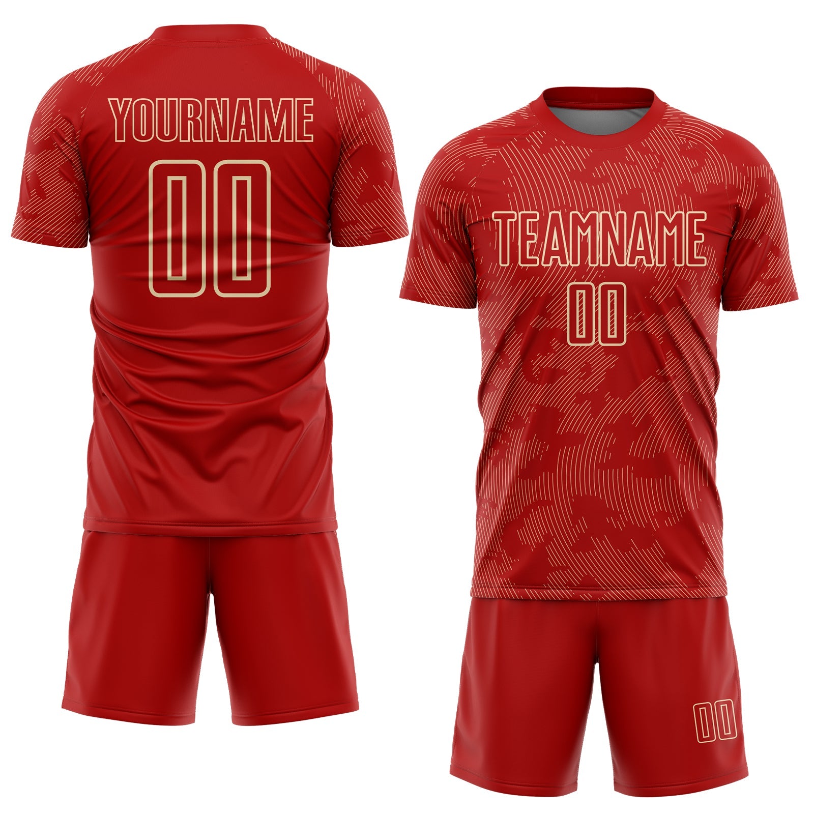 Custom Red-Cream Curve Lines Sublimation Soccer Uniform Jersey view 2