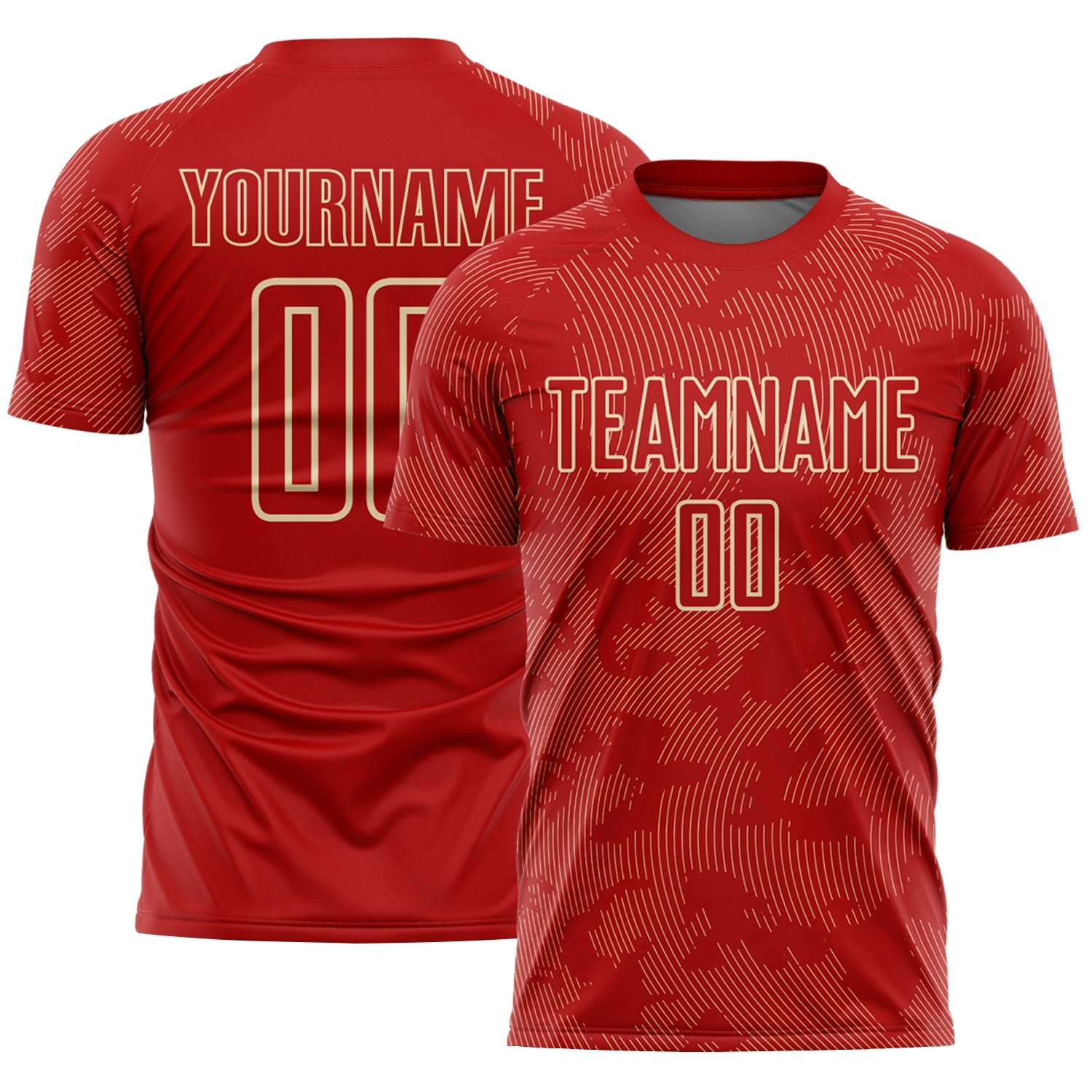 Custom Red-Cream Curve Lines Sublimation Soccer Uniform Jersey - Main View