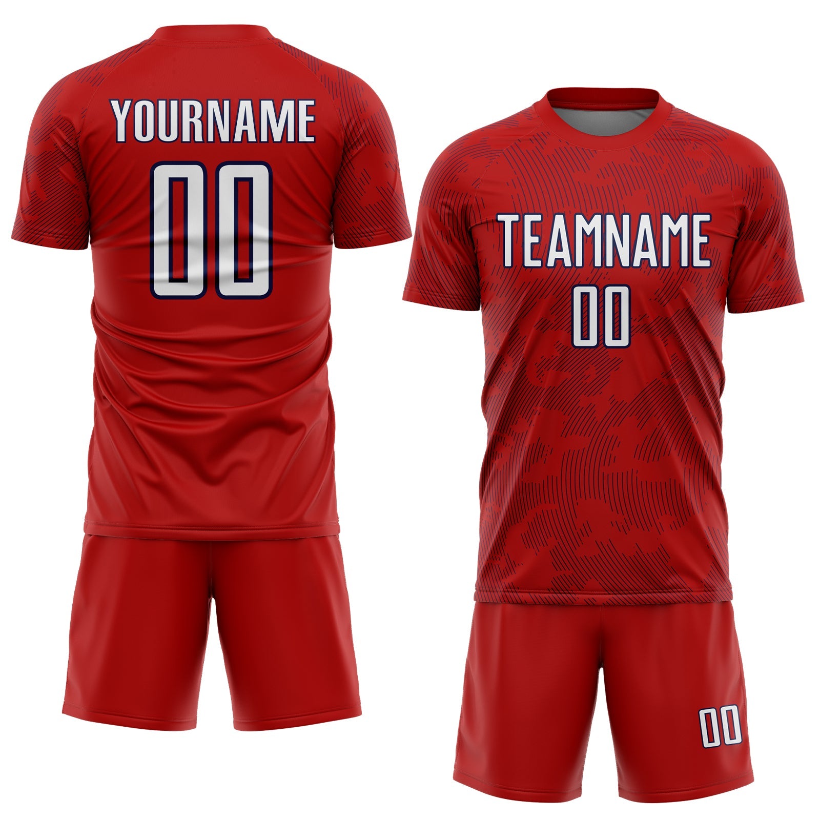 Custom Red White-Navy Curve Lines Sublimation Soccer Uniform Jersey view 2