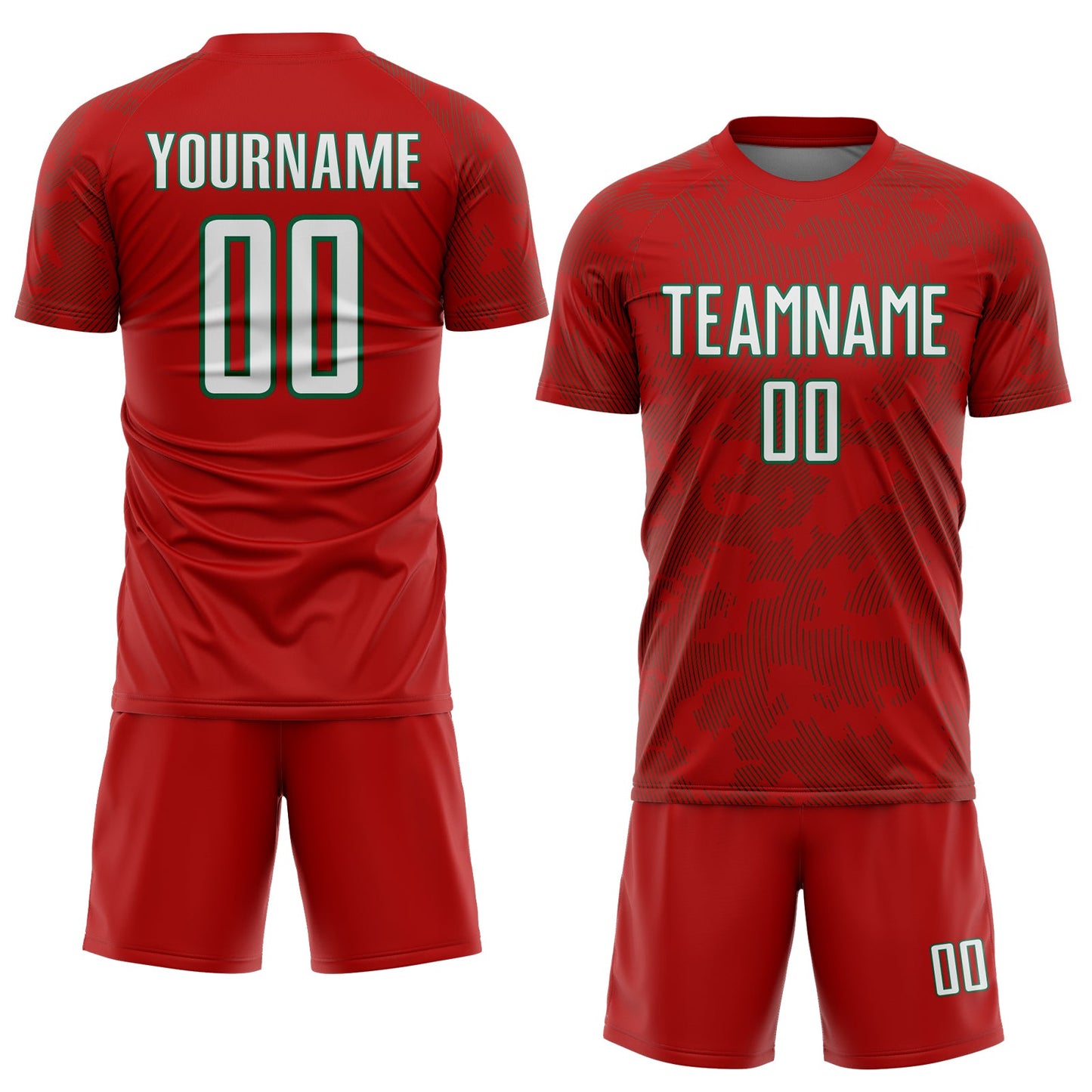 Custom Red White-Kelly Green Curve Lines Sublimation Soccer Uniform Jersey view 2