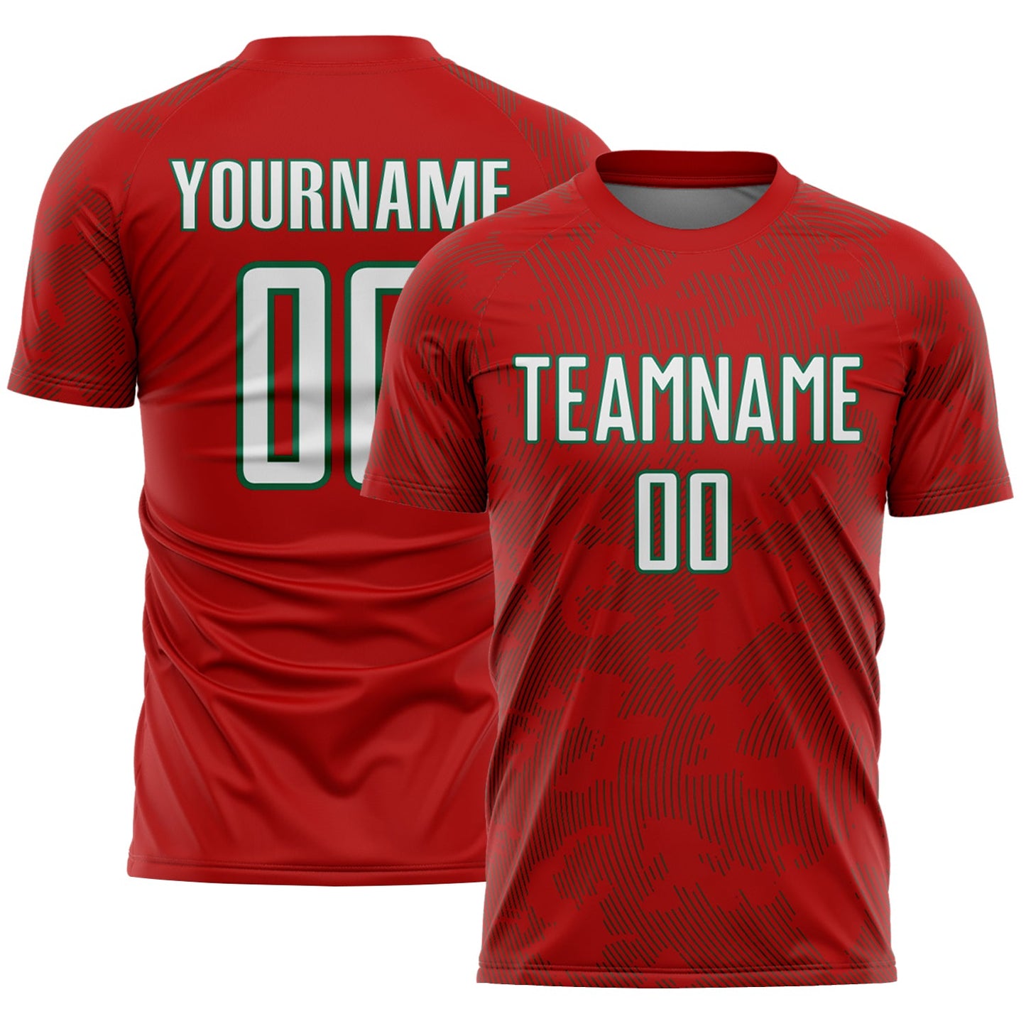 Custom Red White-Kelly Green Curve Lines Sublimation Soccer Uniform Jersey - Main View