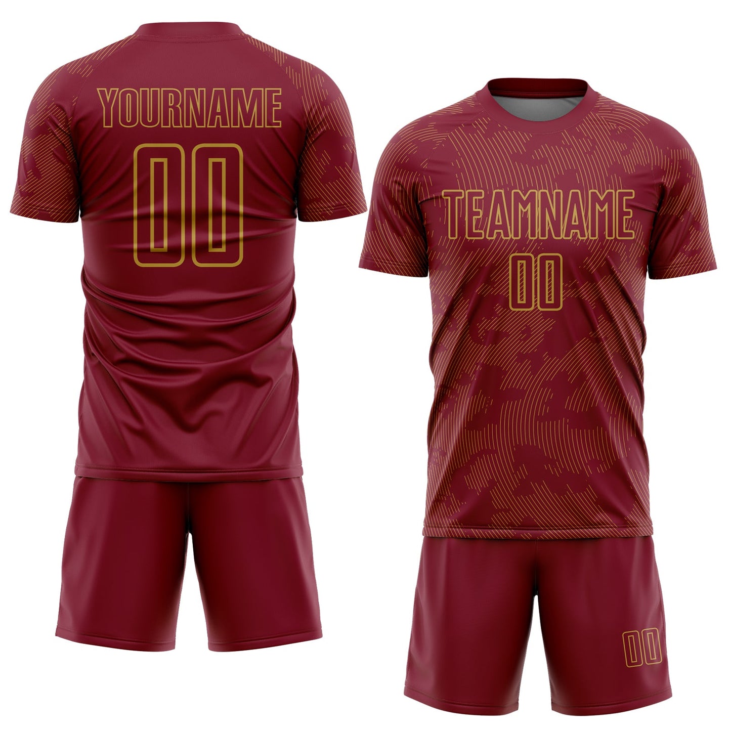 Custom Crimson-Old Gold Curve Lines Sublimation Soccer Uniform Jersey view 2