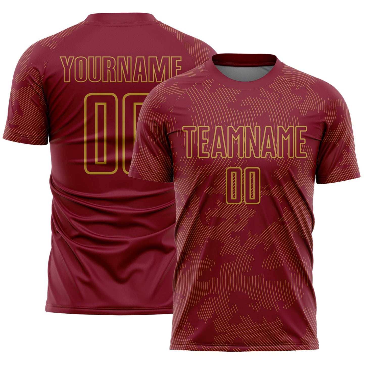 Custom Crimson-Old Gold Curve Lines Sublimation Soccer Uniform Jersey - Main View
