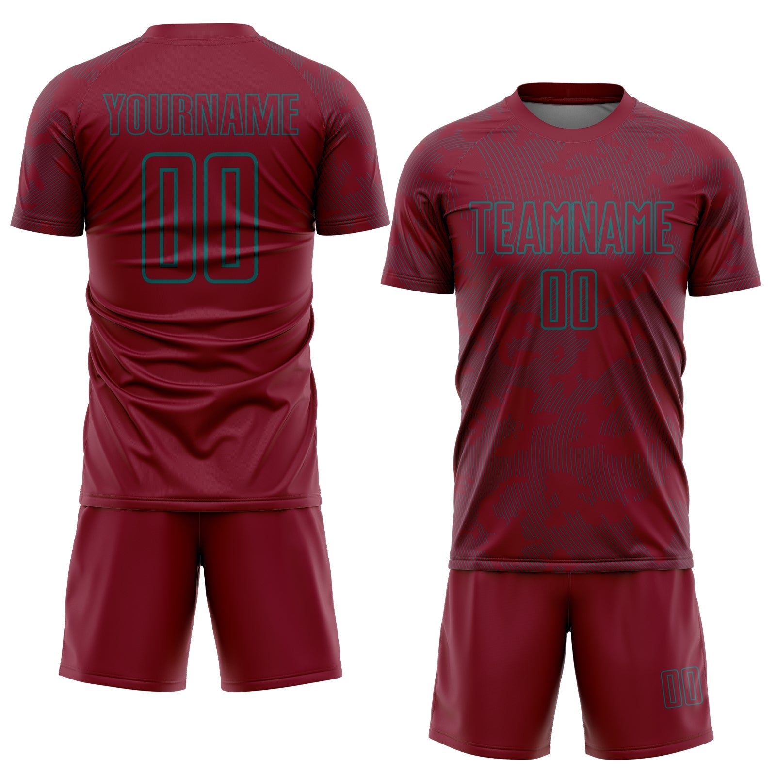 Custom Crimson-Teal Curve Lines Sublimation Soccer Uniform Jersey view 2