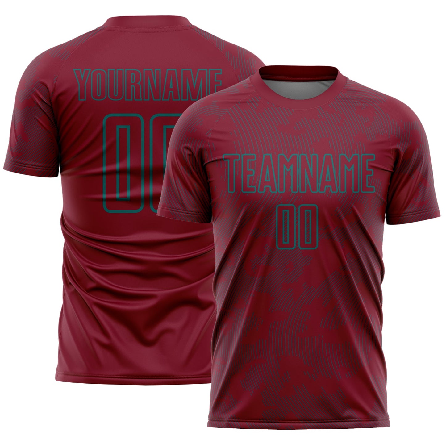 Custom Crimson-Teal Curve Lines Sublimation Soccer Uniform Jersey - Main View