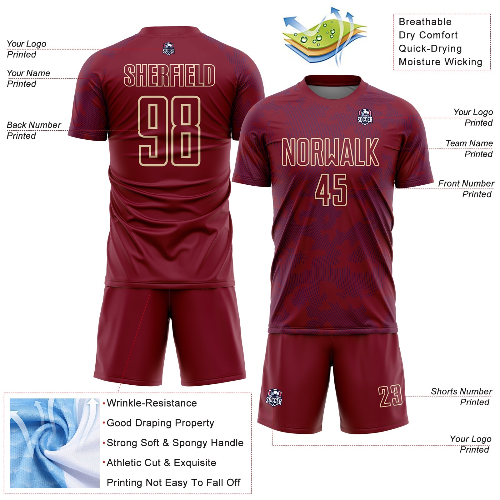 Custom Crimson Royal-Cream Curve Lines Sublimation Soccer Uniform Jersey view 4