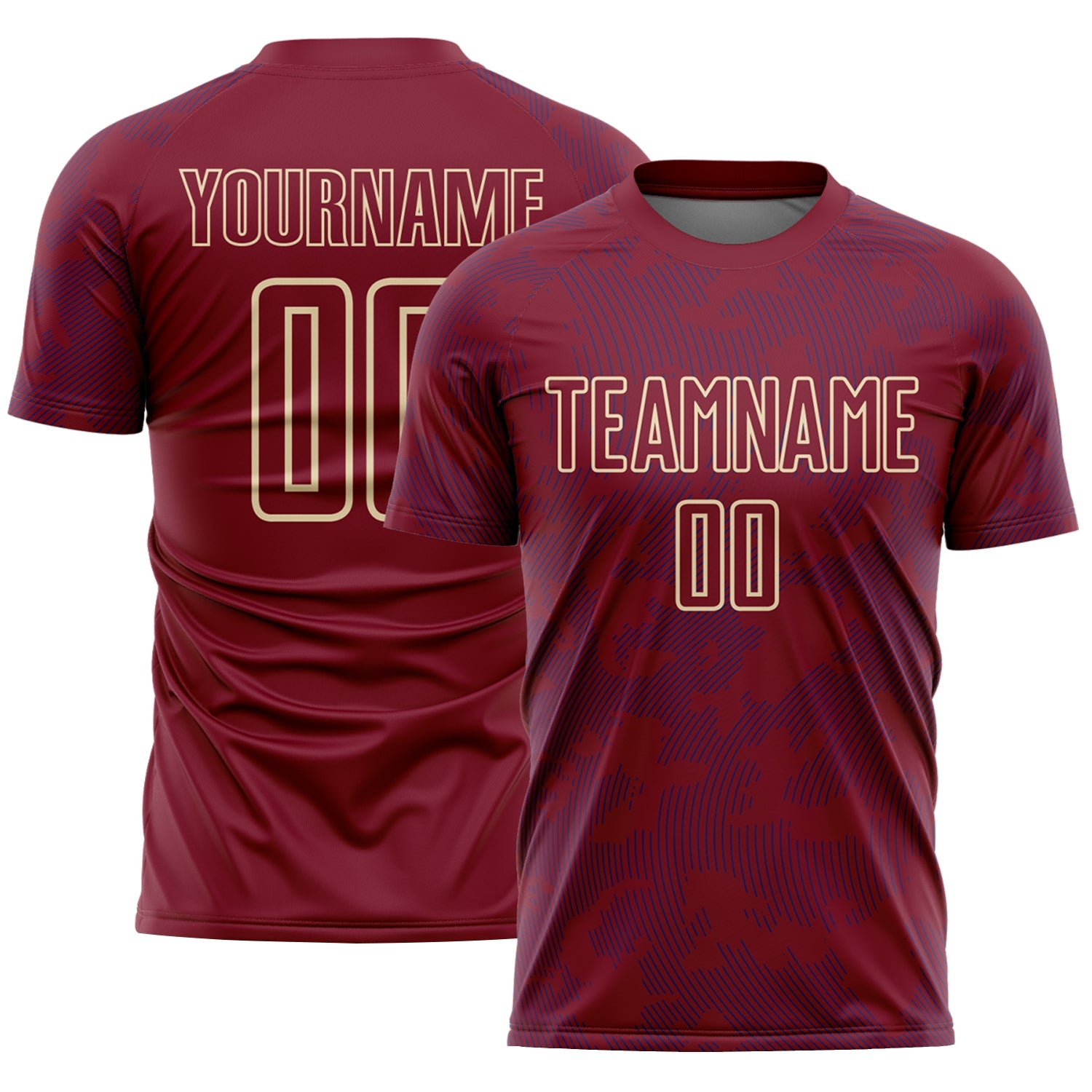 Custom Crimson Royal-Cream Curve Lines Sublimation Soccer Uniform Jersey - Main View