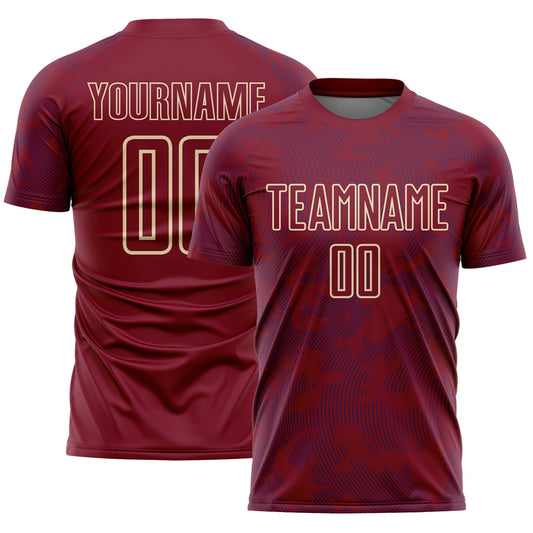 Custom Crimson Royal-Cream Curve Lines Sublimation Soccer Uniform Jersey - Main View
