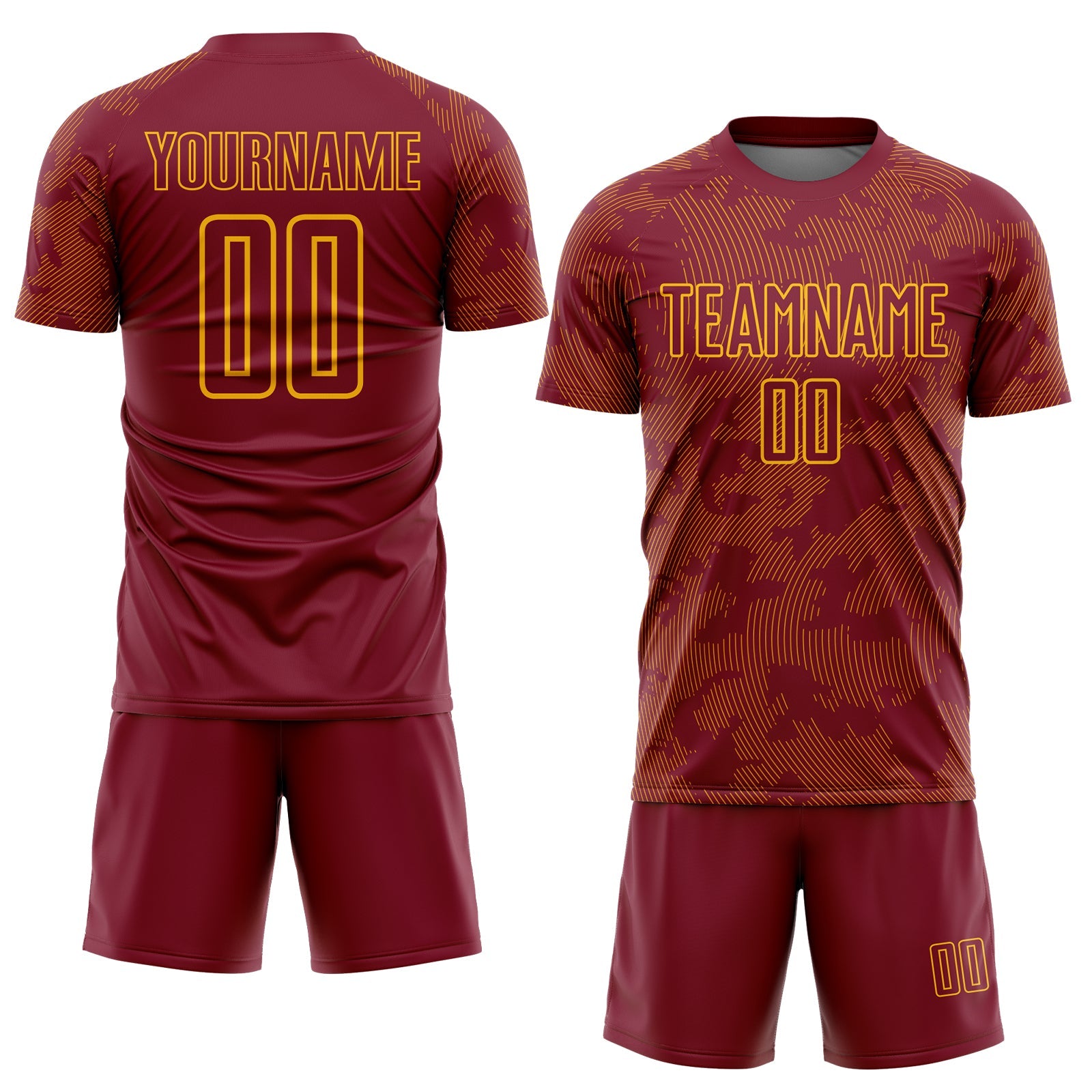 Custom Crimson-Gold Curve Lines Sublimation Soccer Uniform Jersey view 2