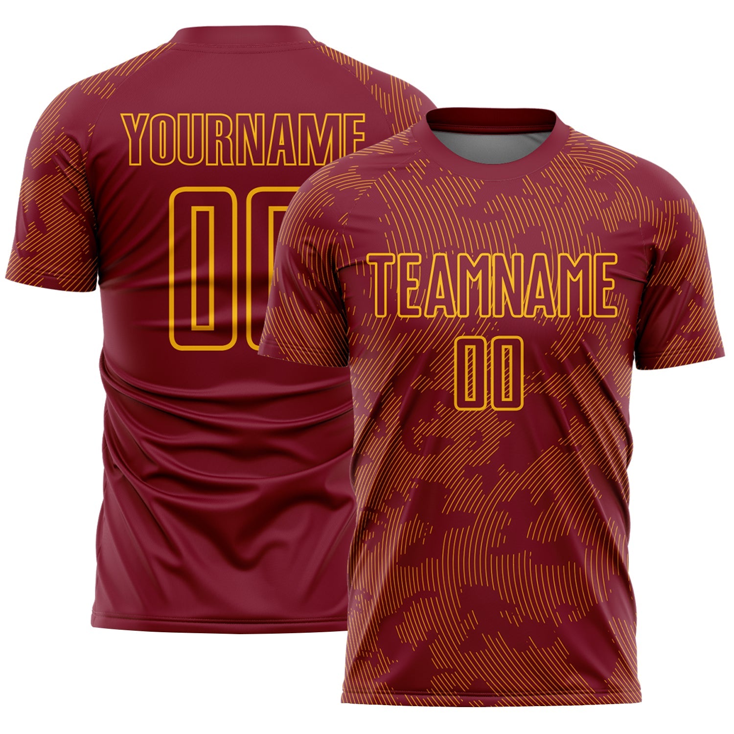 Custom Crimson-Gold Curve Lines Sublimation Soccer Uniform Jersey - Main View